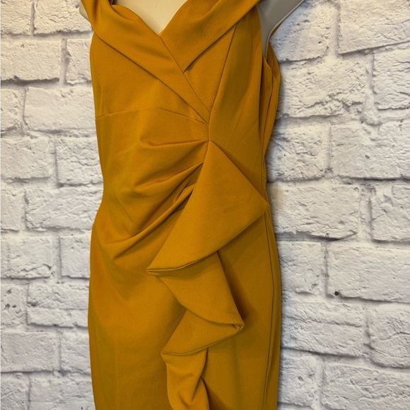 Yellow Asymmetrical Ruched Sheath Dress - Picture 4 of 8